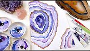 How to Paint an Amethyst Geode with Gold and Salt - Relaxing Step by Step Agate Watercolor Tutorial