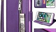 KUDEX iPhone 6S Plus Wallet Case for Women/Men, Premium Flip Leather Kickstand Magnetic Wallet Case w/Card Holder,Money Pocket&Wrist Strap Full Protective Zipper Purse Case for iPhone 6 Plus (Purple)