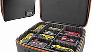 Portable Tool Battery Hard Carrying Case fits for Dewalt/Milwaukee/Makita/Ryobi 12V/18V/20V Battery & Charger,Power Tool Box Storage Bag with Adjustable Dividers for Small Parts & Hardware Organizer