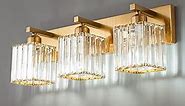 Modern Bathroom Vanity Light 3-Lights Modern Gold Brushed Brass Finish Crystal Bathroom Wall Light Bathroom Vanity Light Fixtures
