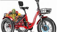 MOPHOTO 20" x 4.0 Fat Tire 7 Speeds Electric Tricycle for Adults, Electric Trike for Men, Women, 48V 500W 14.5Ah Lithium Battery UL Certified, Motorized 3 Wheel Electric Bicycle with Basket