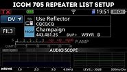 Icom IC-705 Repeater list setup