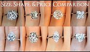 Engagement Ring Diamond Size Comparisons for All Shapes: Oval, Round, Princess, Cushion & More