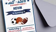 ⭐️ All - Star ⭐️Sport Birthday Invitation Template,editable 5x7’’ Edit and print! #invitation #allstar #sport #sportlover #soccer #baseball #baseball #football #edit #kidbirthday #party #printableparty #fiesta #deportes