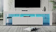 GEEKOTO TV Stand for up to 75-inch TV - 20 Colors LED TV Stand - Modern High Gloss Cabinet with Storage Shelves, White TV Cabinet for Living Room, Bedroom