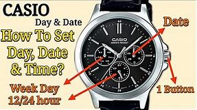How to set a Simple Casio Day & Date Watch with 1 Button ( Crown) | Casio WR Analog