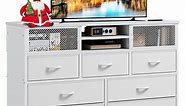 EnHomee White Dresser for Bedroom Wide Dresser TV Stand for 50" TV Storage Chest of Drawers with Power Outlet & Metal Mesh Door Media Console Table for Living Room Office Entryway Closet