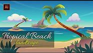Tropical Beach Landscape | Vector illustration | Adobe illustrator | Vector Art