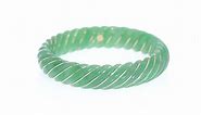 Ross-Simons Carved Green Jade Bangle Bracelet with 14kt Yellow Gold