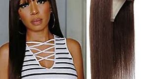 KEMY Straight Long Brown Wig with Bangs 100% Human Hair Wig for Black Women Brazilian Virgin Straight Human Hair with Bangs (28 Inch, Chocolate Brown)