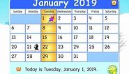 January 2019 Calendar Starfall