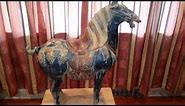 Antique Chinese Terracotta Tang Dynasty Horse Blue Sancai Glaze Rare 27" Tall