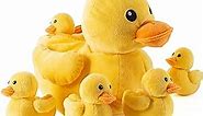 PREXTEX Plush Duck Toys Stuffed Animal with 5 Ducks Baby Stuffed Animals - Big Duck Zippers 5 Little Plush Baby Ducklings - Duck Plush Toys for Kids 3-5 - Duck & Duckling Toy - Gift for Duck Lovers