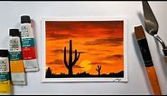 Landscape Challenge #8 - Desert Cactus Sunset / Acrylic Painting for beginners / Easy & Simple