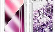ANSHOW iPhone 14 Pro Max Case for Women Girls Liquid Glitter Case,[ with Two Screen Protectors ] Cute Sparkly Clear Shiny Bling Sparkle Phone Cases for iPhone 14 Pro Max Case Clear,Purple
