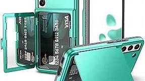 WeLoveCase Samsung Galaxy S22 Case Wallet Case with Credit Card Holder & Hidden Mirror, All-Round Protection Shockproof Phone Cover Designed for Samsung Galaxy S22 5G, 6.1 inch Mint Green