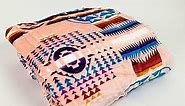 Sacred Thread Sherpa Fleece Blanket, Southwestern Aztec Queen Blanket, Native American Throw Blanket for Sofa, Couch and Bed, Reversible Winter Blanket (Peach Flannel/Sherpa 79x95)