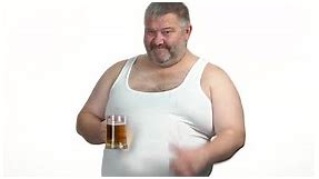 Fat Man Holding Beer and Showing Thumb Up