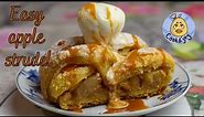 Easy Homemade Apple Strudel Recipe with ice cream and caramel