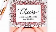 Cheers - Custom Pink Rose Gold Glitter (Not Real Foil) Mini Champagne Bottle Label, Waterproof Mini Wine Bottle Sticker for Wedding Anniversary Bridal Shower Birthday Graduation Party All Events