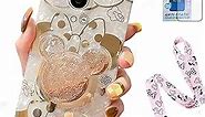 Cartoon Case for iPhone 14 6.1 with HD Screen Protector and Lanyard and Bling Sparkle Phone Stand Cute Phone Case for Girls Women (for iPhone 14)