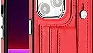 Compatible with iPhone 14 Pro Max Phone Case Wallet for Women Cute Back Premium PU Leather with 2 Card Holder Kickstand Grip Band Series Durable Shockproof Cover Red