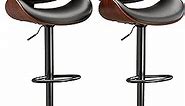 Swivel Bar Stools Set of 2 for Kitchen Counter, Adjustable Bentwood Barstools, Modern PU Leather Upholstered Bar Chair with Back and Footrest, for Bar, Kitchen, Dining Room, Black