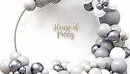 HOUSE OF PARTY White Silver and Grey Balloon Garland Kit - Metallic Silver, Gray & Pearl Gray Balloons Arch for Graduation Birthday Wedding Baby Shower Bachelorette Party Decorations