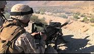 MK19 40mm Grenade Launcher Machine Gun in Action Shooting - Automatic Belt Fed fired by US Troops