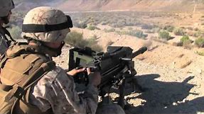 MK19 40mm Grenade Launcher Machine Gun in Action Shooting - Automatic Belt Fed fired by US Troops