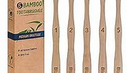 BlauKe Bamboo Toothbrushes Medium Bristles 5-Pack – Biodegradable, Sustainable, Natural, Eco Friendly – Black Charcoal Wooden Toothbrush Set