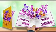 DIY Happy New year card 2024 / How to make new year greeting card / DIY New year card making easy