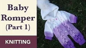 Knit Baby Romper - No Raglan Line. Size: 4-9 Months. w/ Hood & Fur Pom. Part 1/3.