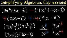 Simplifying Algebraic Expressions With Parentheses & Variables - Combining Like Terms - Algebra