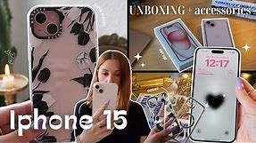 iphone 15 (pink) unboxing 🎀  AESTHETIC l camera comparison + accessories