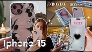 iphone 15 (pink) unboxing 🎀  AESTHETIC l camera comparison + accessories