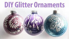 DIY Painted Glitter Ornaments - Step by Step glitter ornament tutorial with 4 designs included