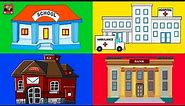 BUILDINGS VOCABULARY for Beginners, Kids, Kindergarten, preschool with Emojis - Learn Building Names