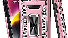 BaHaHoues for iPhone 13 Case iPhone 14 Case with Slide Camera Cover iPhone 14 Phone Case with Magnetic Kickstand Ring,Military Grade Shockproof Protective Case for iPhone 14 & iPhone 13 (Rose Gold)