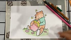 Complete coloring the picture of Pooh bear eating honey