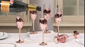 MyGift Modern Stemmed Rose Gold Champagne Flute Set of 6, Bridesmaid and Wedding Toasting Glasses, Prosecco Wine Glass, Mimosa Glass Set, Cocktail Glass Set, Drinking Glassware