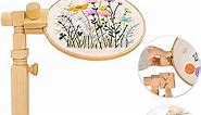 Adjustable Embroidery Hoop Stand - Hands-Free Cross Stitch Stand Lap, Beech Wood Embroidery Hoop Holder Frame, Rotated Needlepoint Holder Stand for Art Craft Sewing Needlework Projects