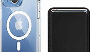 Dlinda 2-in-1 iPhone 15 Magnetic Case Clear with Card Holder Leather, Non-Yellowing & Shockproof Military-Grade Protection, Magnetic Wallet Phone Case Compatible with MagSafe - Midnight Black