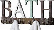 MyGift Wall Mounted Towel Hooks for Bathrooms, Rustic Torched Wood Hanging Towel Rack with 4 Dual Hooks and Bath Cutout Design