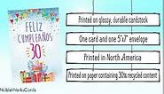 NobleWorks - 1 Spanish Birthday Card with Envelope - Hispanic Latino Celebration Card for Birthdays - Feliz Cumpleaños 30 C8833MBG-SL