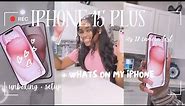 IPHONE 15 plus UNBOXING (pink) & SETUP 💖 | + WHATS ON MY IPHONE! (ios 17) | Ariel Jasmine ᰔ ᩚ
