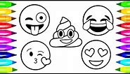 EMOJI Coloring Pages | How To Draw and Color Emoji Faces - Learn Colors with Coloring Pages for Kids