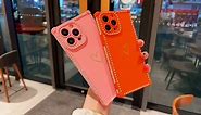 BANAILOA Compatible with iPhone 13 Pro Max Square Case Cute,Soft Silicon Case with Glitter Bling Rhienstones Camera Lens Protection Girly Women Phone Case Cover - 6.7 inch (Candy-Orange0