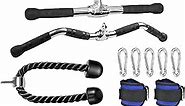 6 Pieces Cable Machine Accessories Set - LAT Bar Cable Machine Attachment, Double D Handle, V-Shaped Bar, Tricep Rope, Rotating Straight Bar & Ankle Straps, for Arm Strength Workout Training