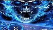 Awesome evil blue flaming skull next to a keyboard with the "g" key being highlighted